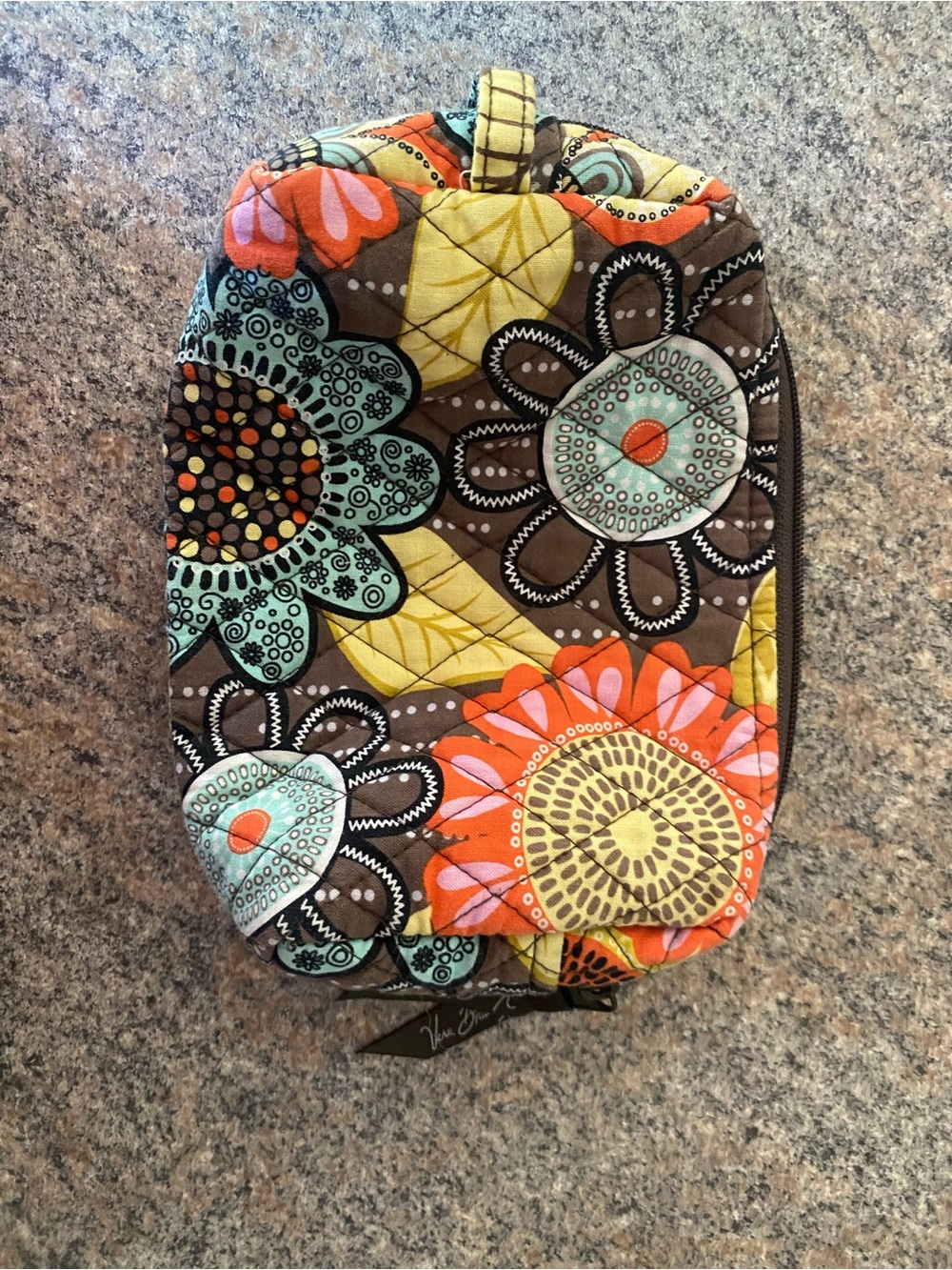 Vera Bradley Quilted Cosmetic Pouch in Teal, Brown & Yellow